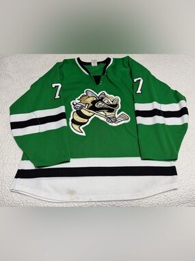 Sarnia Sting Vintage OHL #77 Archer Game-Worn Athletic Knit Green Hockey Jersey